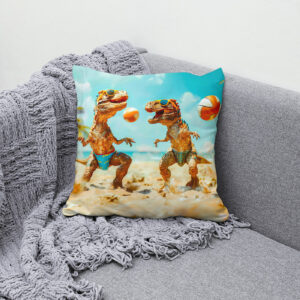 Kissen: T-Rexes Playing Ball on Beach