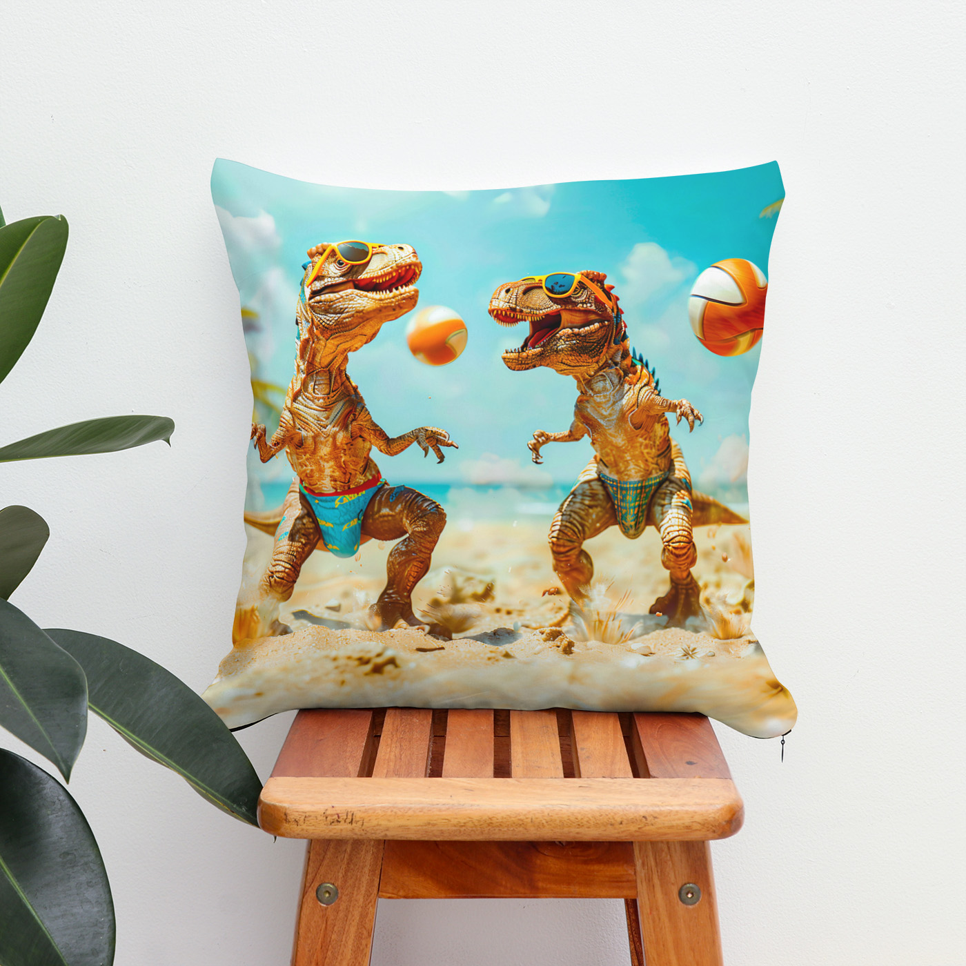 Kissen: T-Rexes Playing Ball on Beach - immagine 2