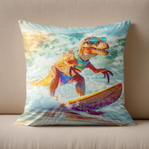 Kissen: Dinosaur Surfing Big Wave
