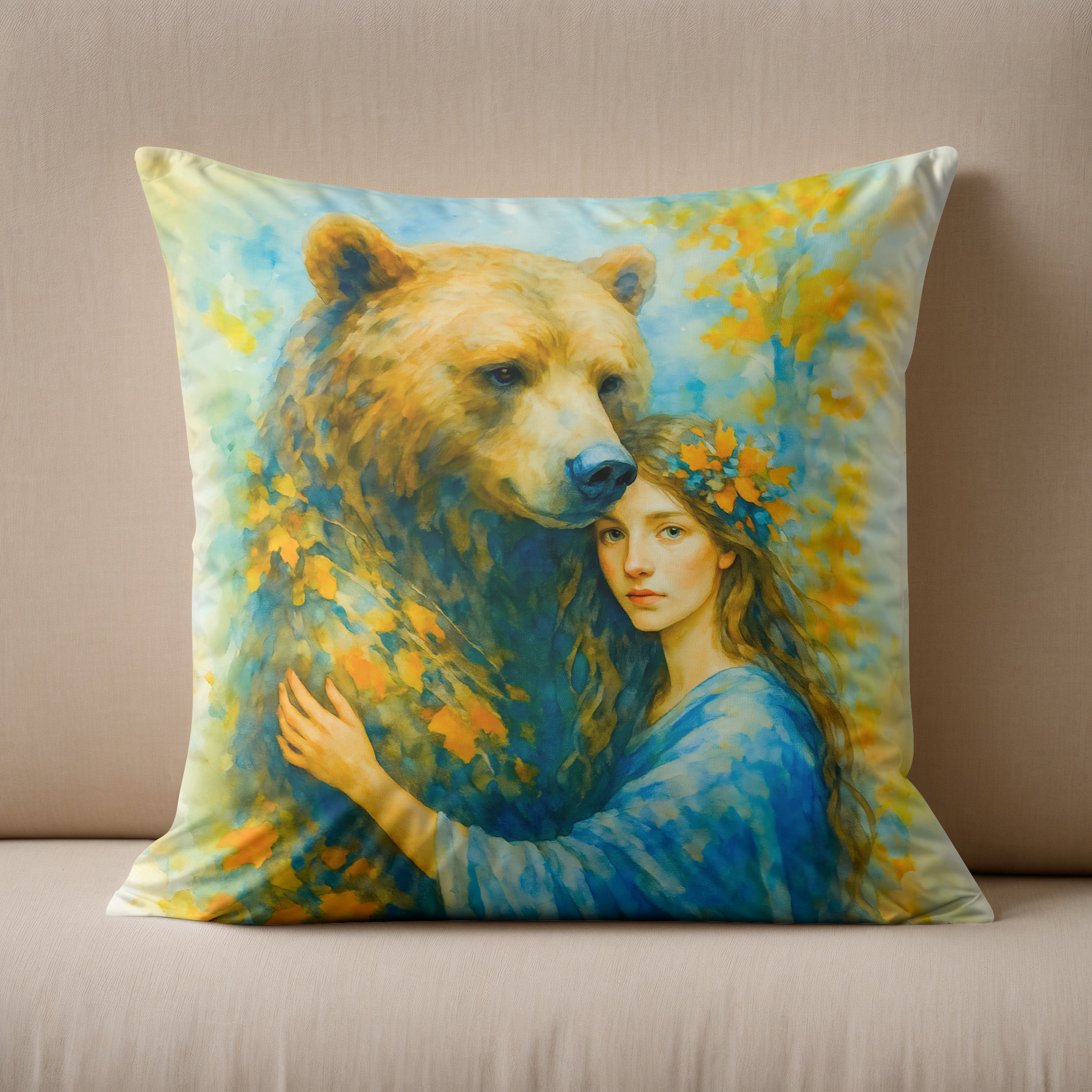 Kissen: Celtic druidess with spirit bear