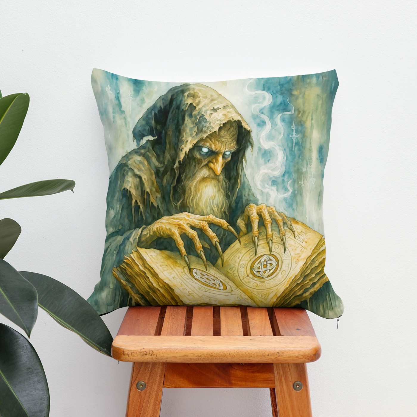 Kissen: Dark Celtic druid with spellbook and claws