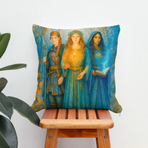 Kissen: Three Celtic druidesses with glowing orb