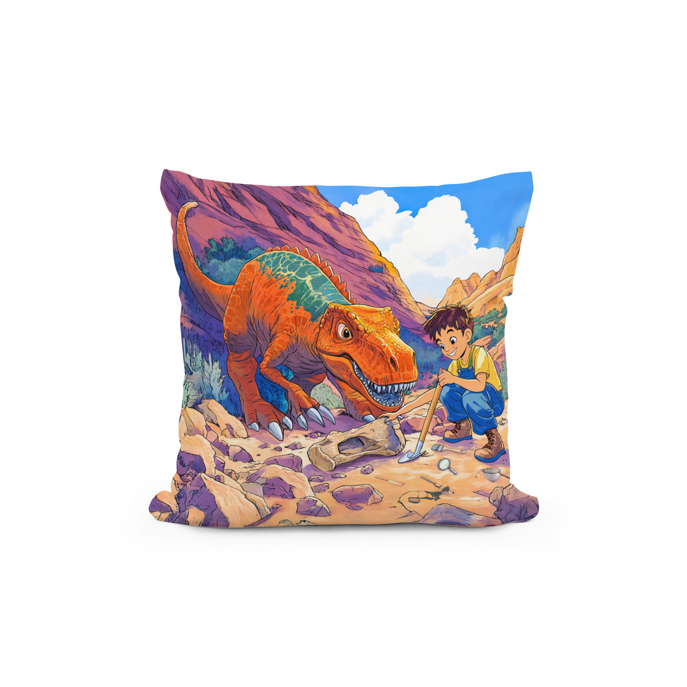 Kissen: Anime boy with T-Rex on fossil hunt - immagine 2