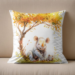 Kissen: Baby Rhino Resting Under a Tree