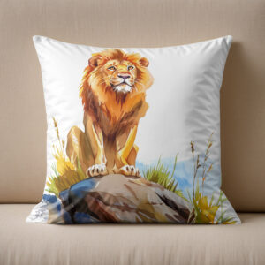 Kissen: Watercolor painting of lion sitting on a rock