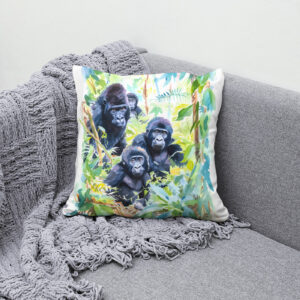 Kissen: Watercolor painting of gorilla family in jungle