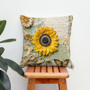 Kissen: Shabby chic Sunflower with Butterfly