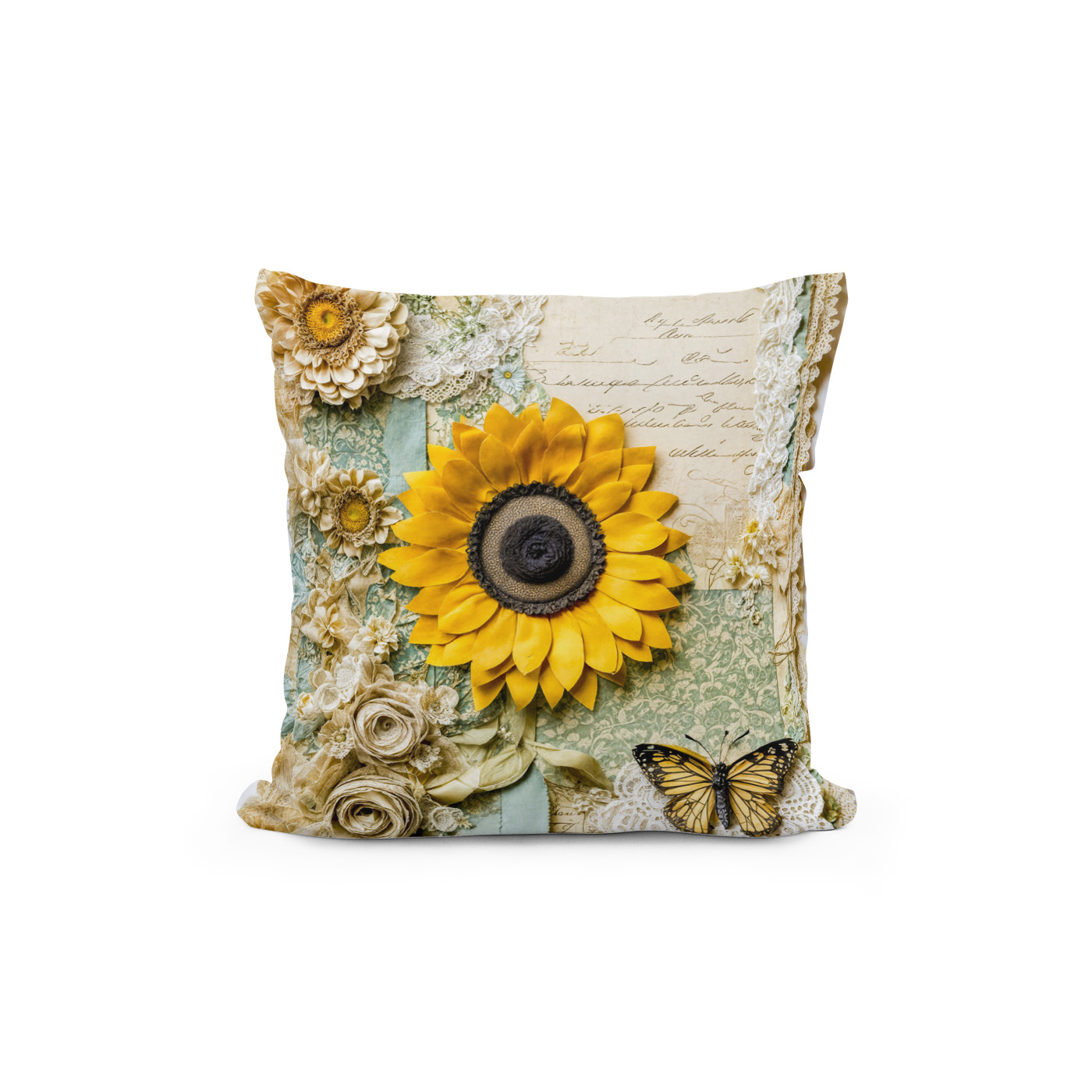Kissen: Shabby chic Sunflower with Butterfly - Imagen 2