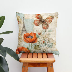 Kissen: Poppies and Butterfly with Eiffel Tower