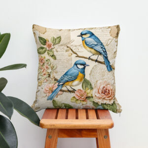 Kissen: Bluebirds with Roses