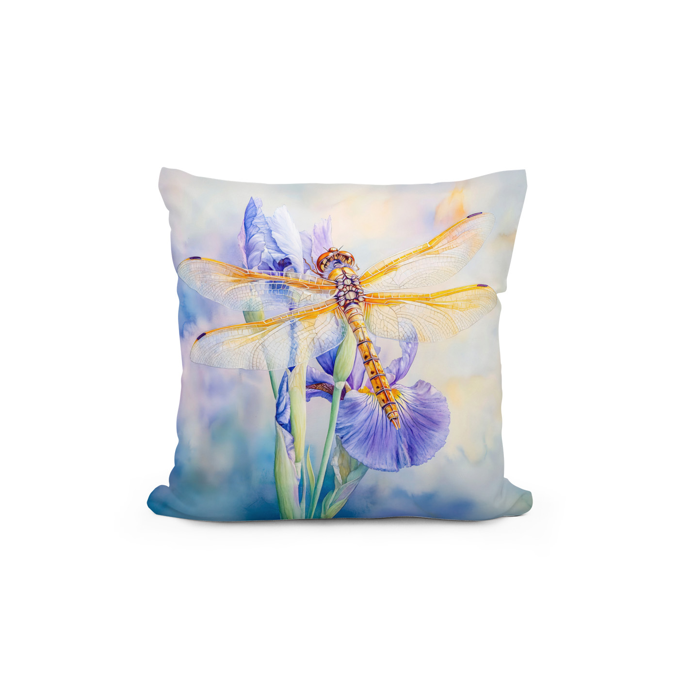 Kissen: Dragonfly resting on a lily watercolor painting – Image 2