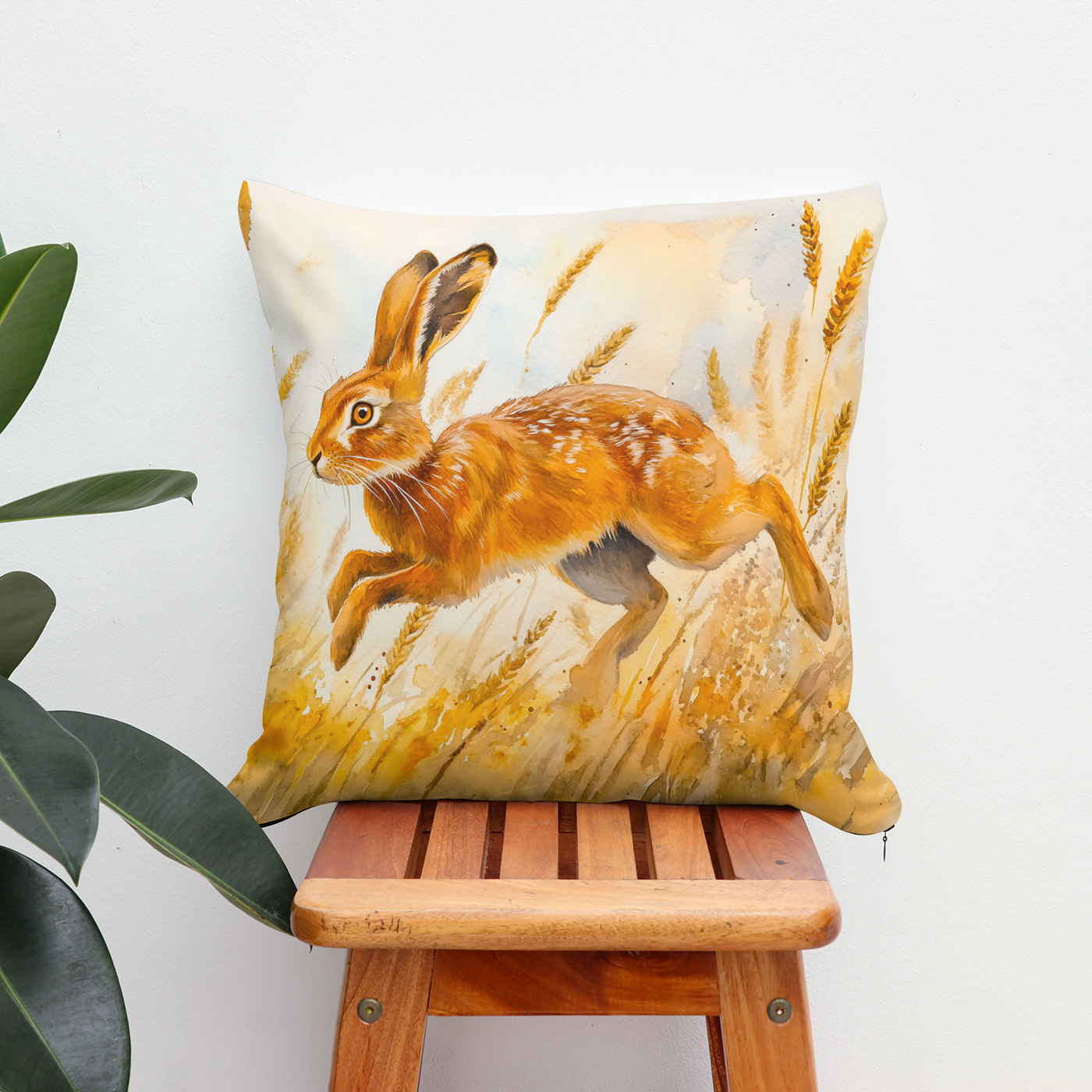 Kissen: Hare in a cornfield watercolor painting