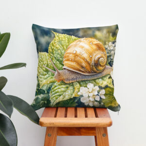 Kissen: Snail on dogwood bush watercolor painting