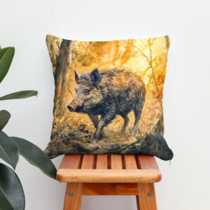 Kissen: Wild boar in forest watercolor painting