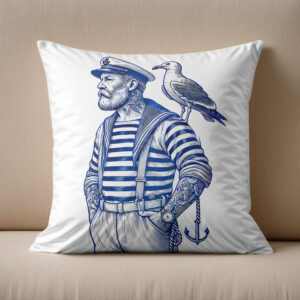 Kissen: Vintage Illustration of a Sailor with a Seagull on His Shoulder