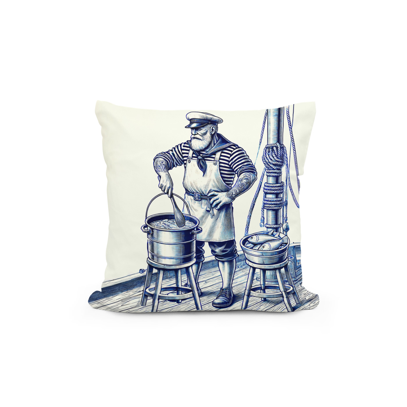 Kissen: Vintage Illustration of a Sailor Cooking Fish Soup – Bild 2