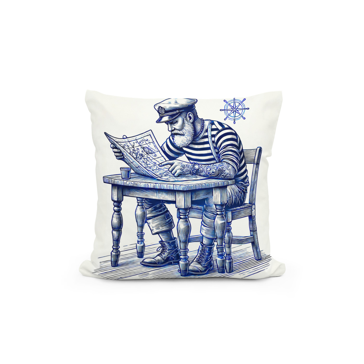 Kissen: Vintage Illustration of a Sailor Reading a Newspaper at the Table – Image 2