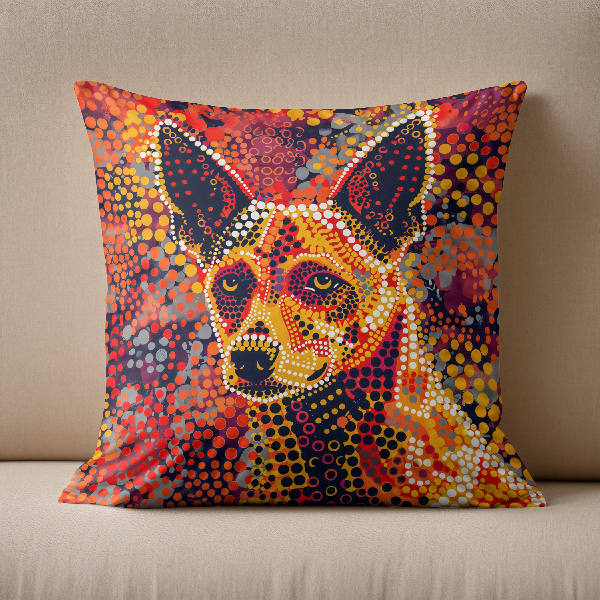 Kissen: Dingo in Aborigine Dot Art Style