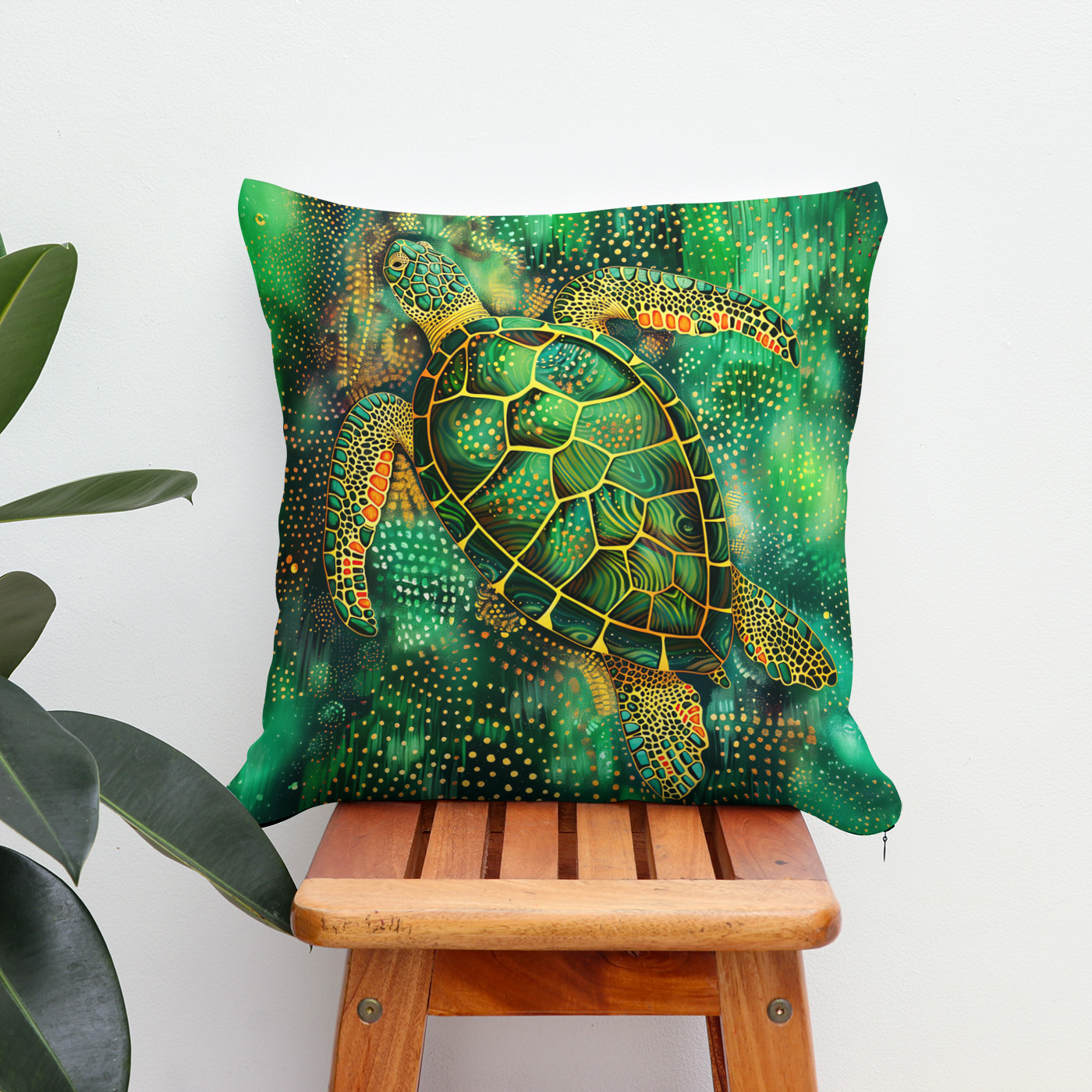Kissen: Green Sea Turtle in Aborigine Dot Art Style