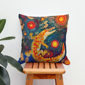 Kissen: Crocodile in Aborigine Dot Art Style