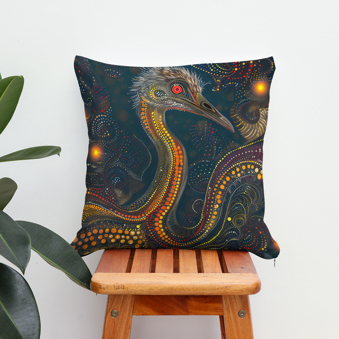 Kissen: Emu in Aborigine Dot Art Style