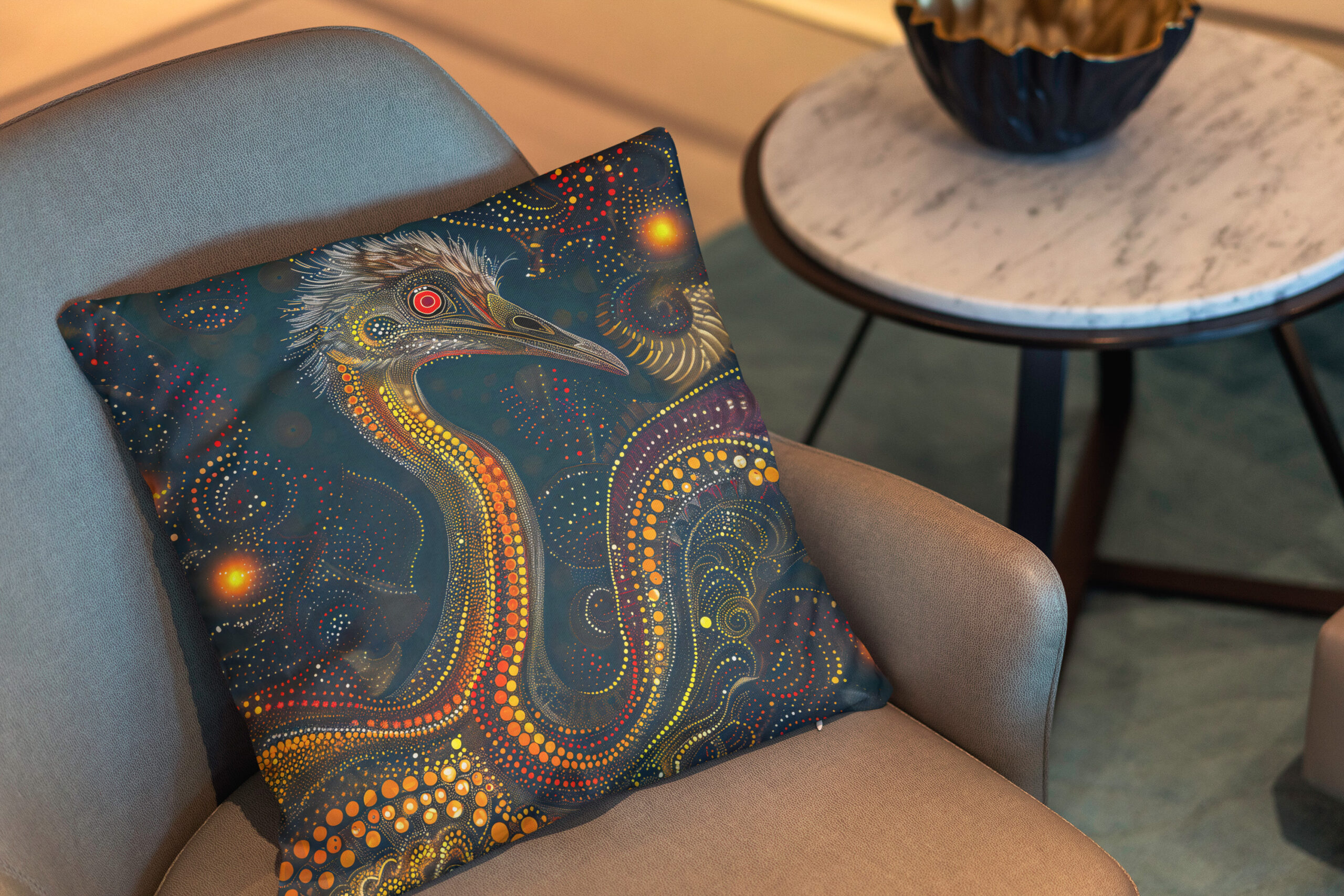 Kissen: Emu in Aborigine Dot Art Style – Bild 2