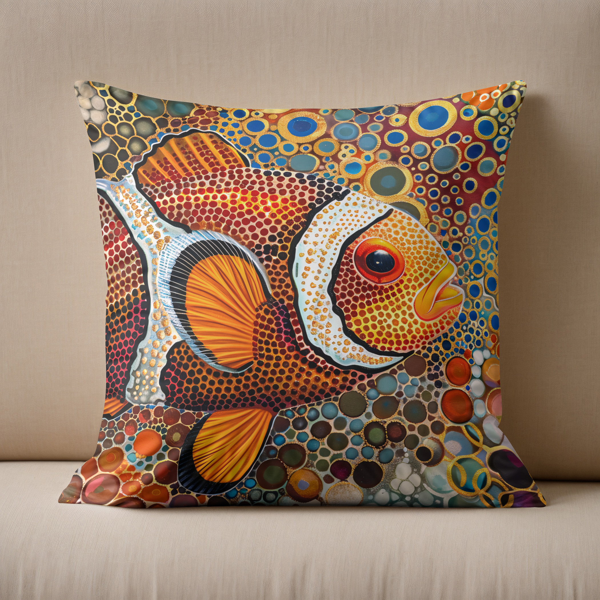 Kissen: Clownfish in Aborigine Dot Art Style