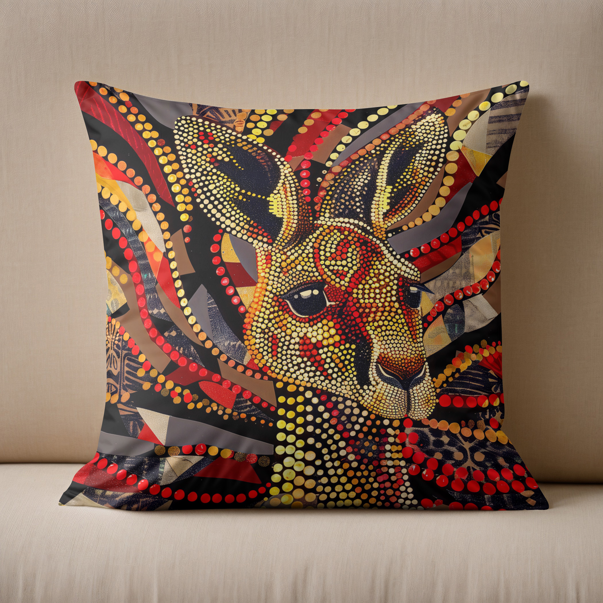 Kissen: Red Kangaroo in Aborigine Dot Art Style - immagine 2