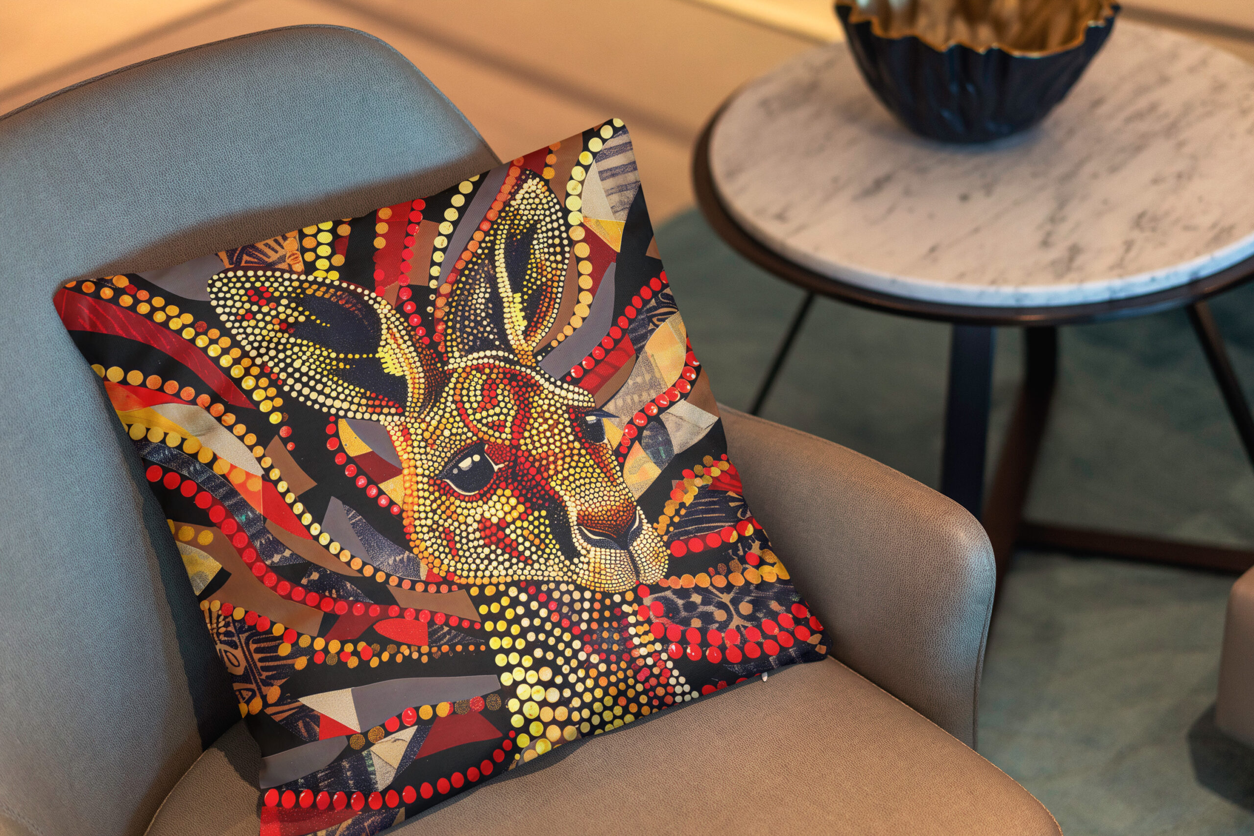Kissen: Red Kangaroo in Aborigine Dot Art Style
