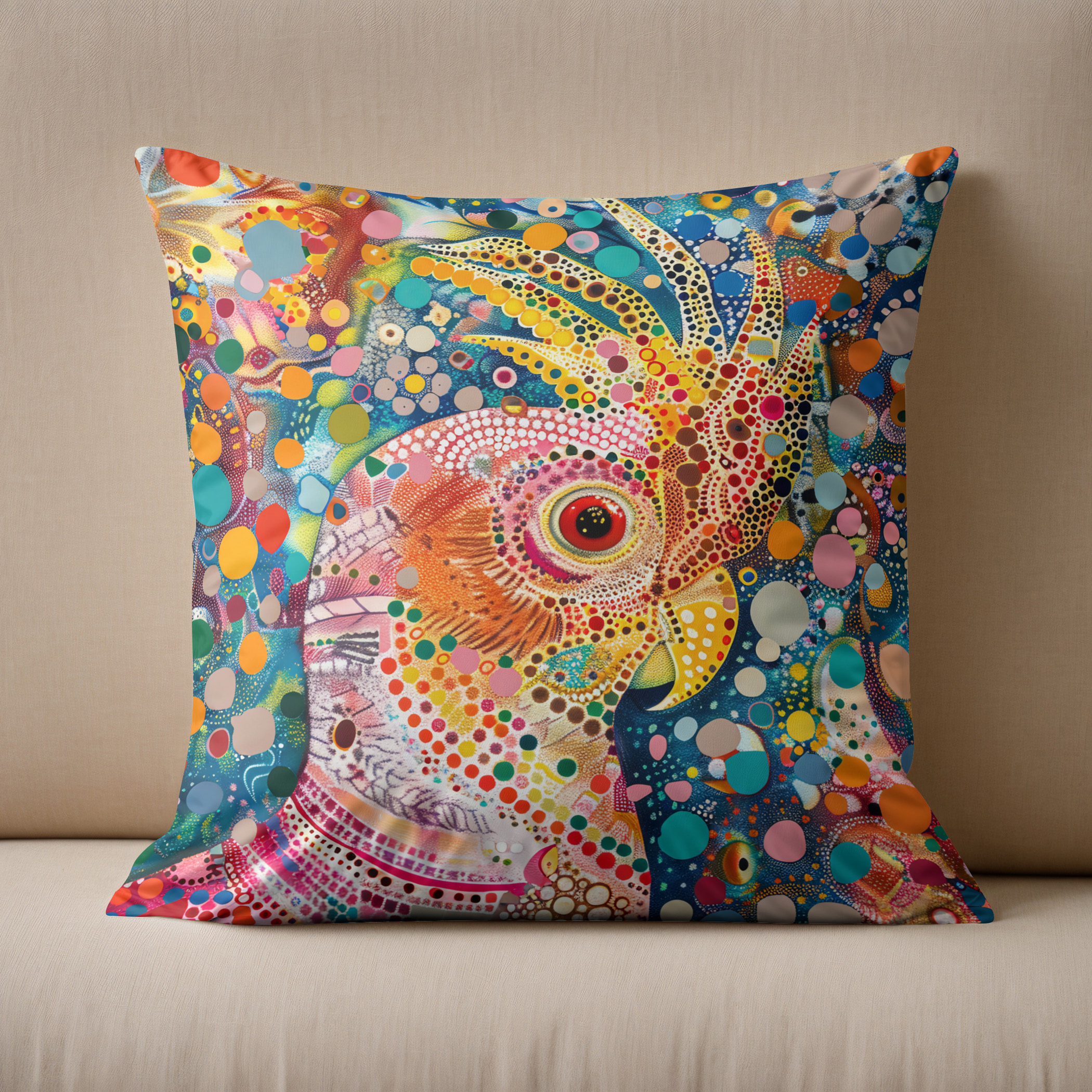 Kissen: Pink Cockatoo in Aborigine Dot Art Style