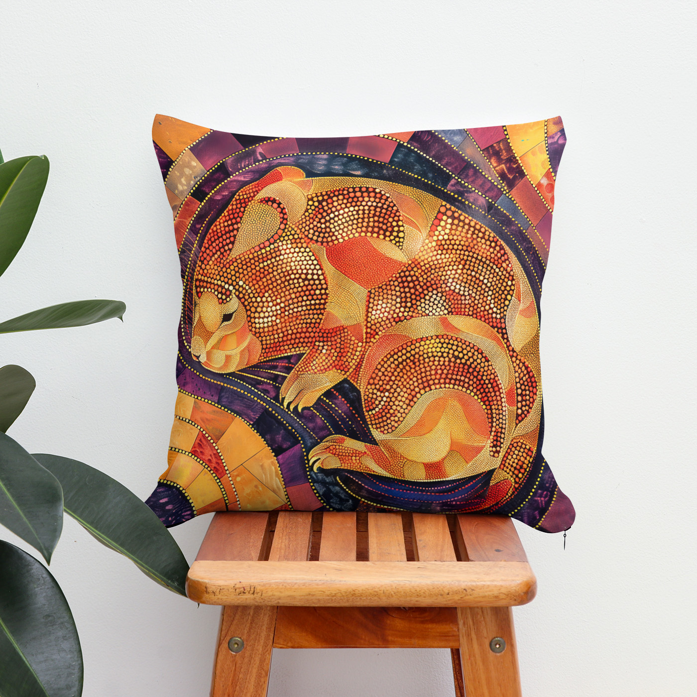 Kissen: Wombat in Aborigine Dot Art Style