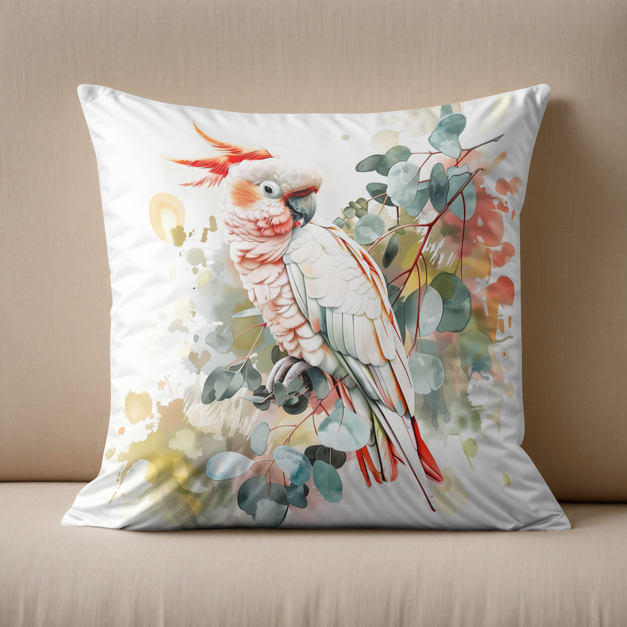 Kissen: Watercolor Red-Capped Kakadu – Bild 2