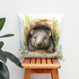 Kissen: Watercolor Wombat Peeking from Burrow
