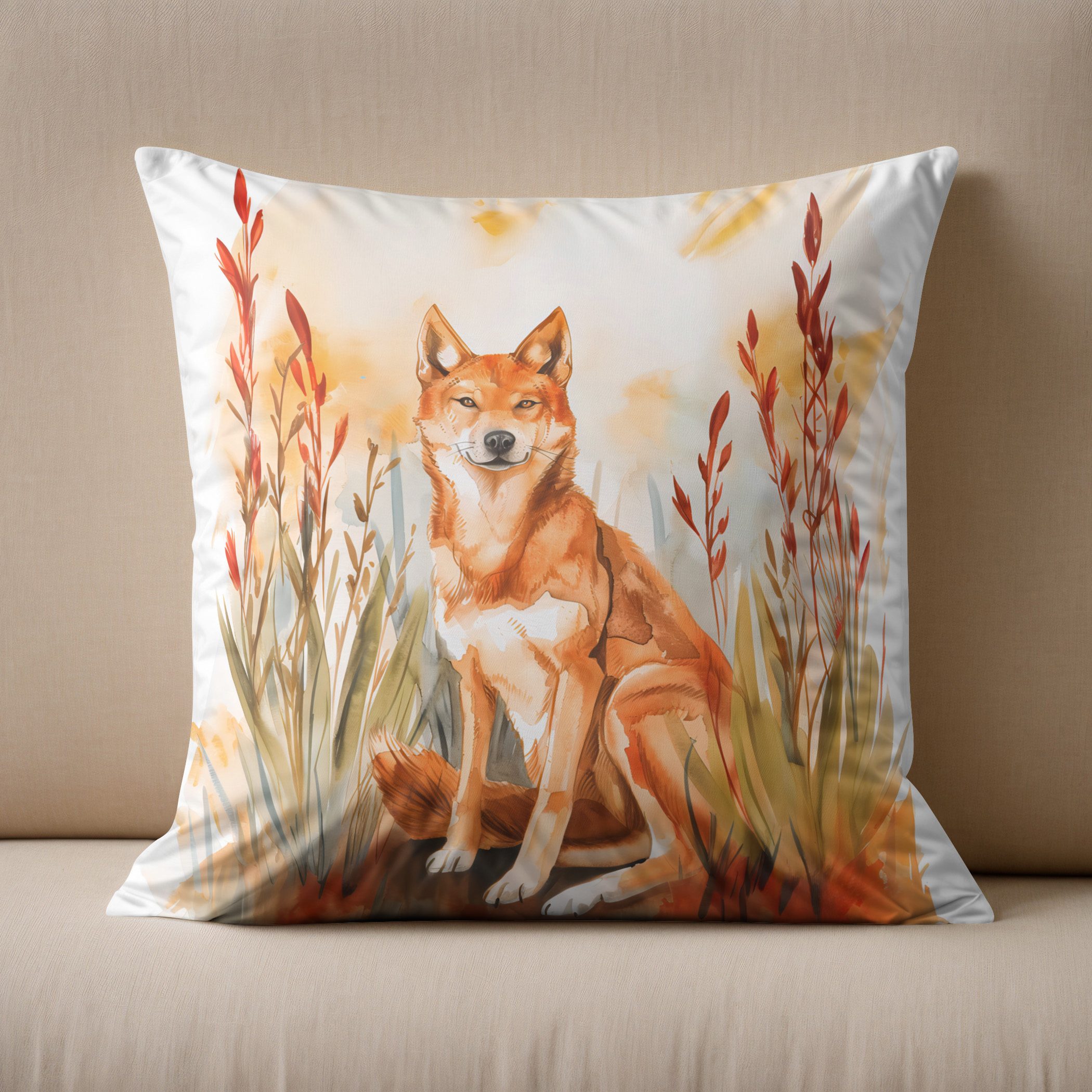 Kissen: Watercolor Dingo in Grass - Imagen 2