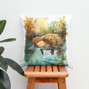 Kissen: Watercolor Platypus Swimming in Pond