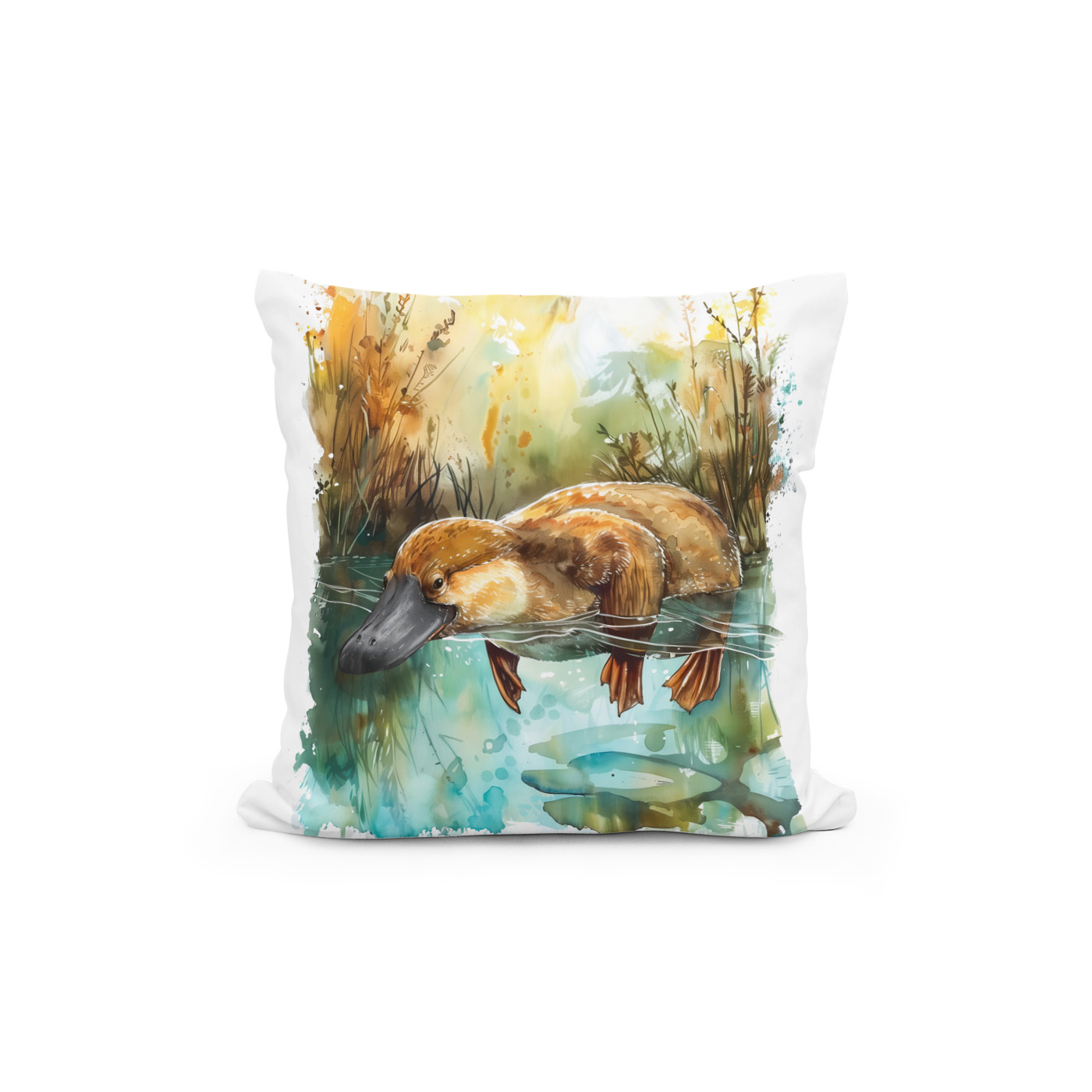 Kissen: Watercolor Platypus Swimming in Pond – Image 2