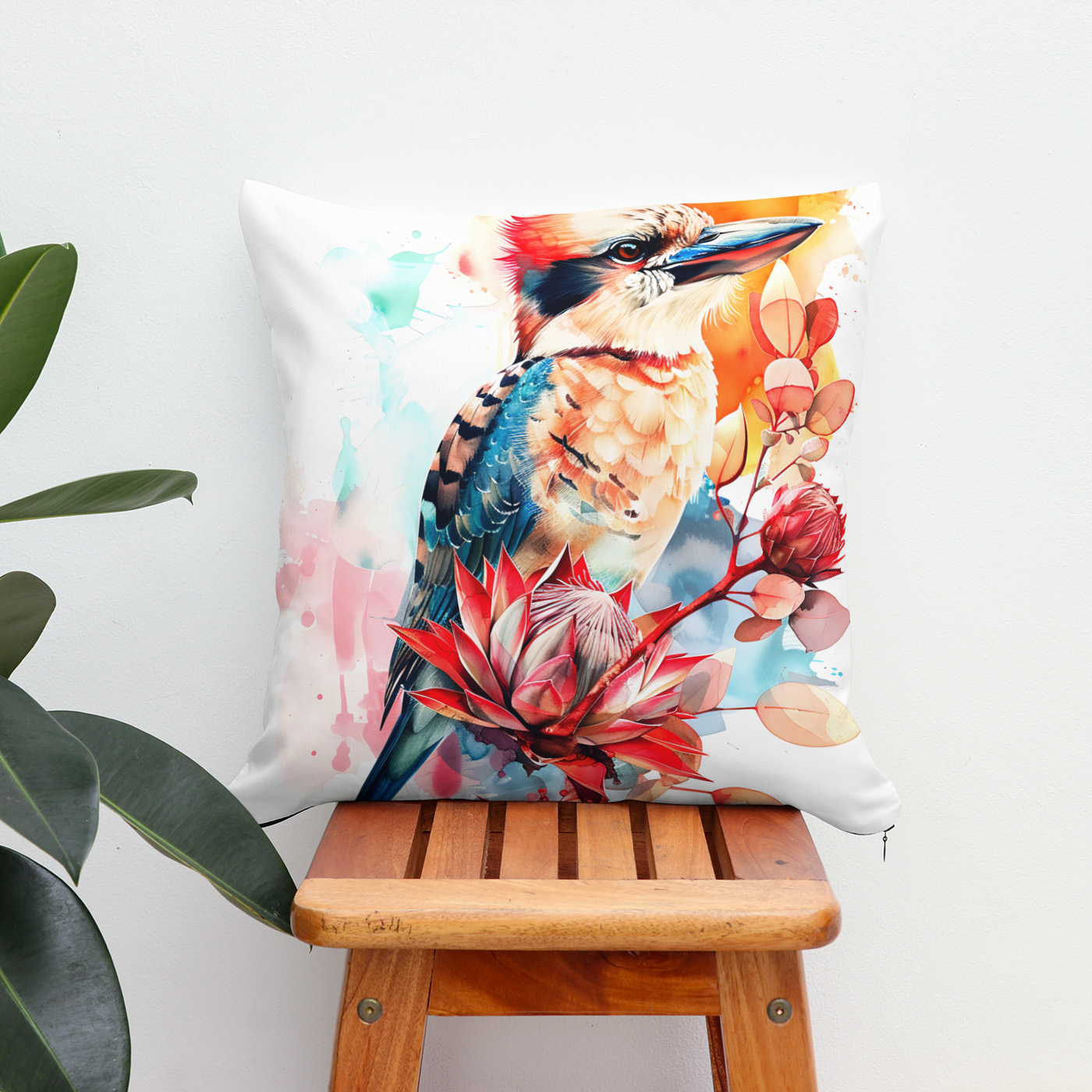 Kissen: Watercolor Kookaburra on Protea