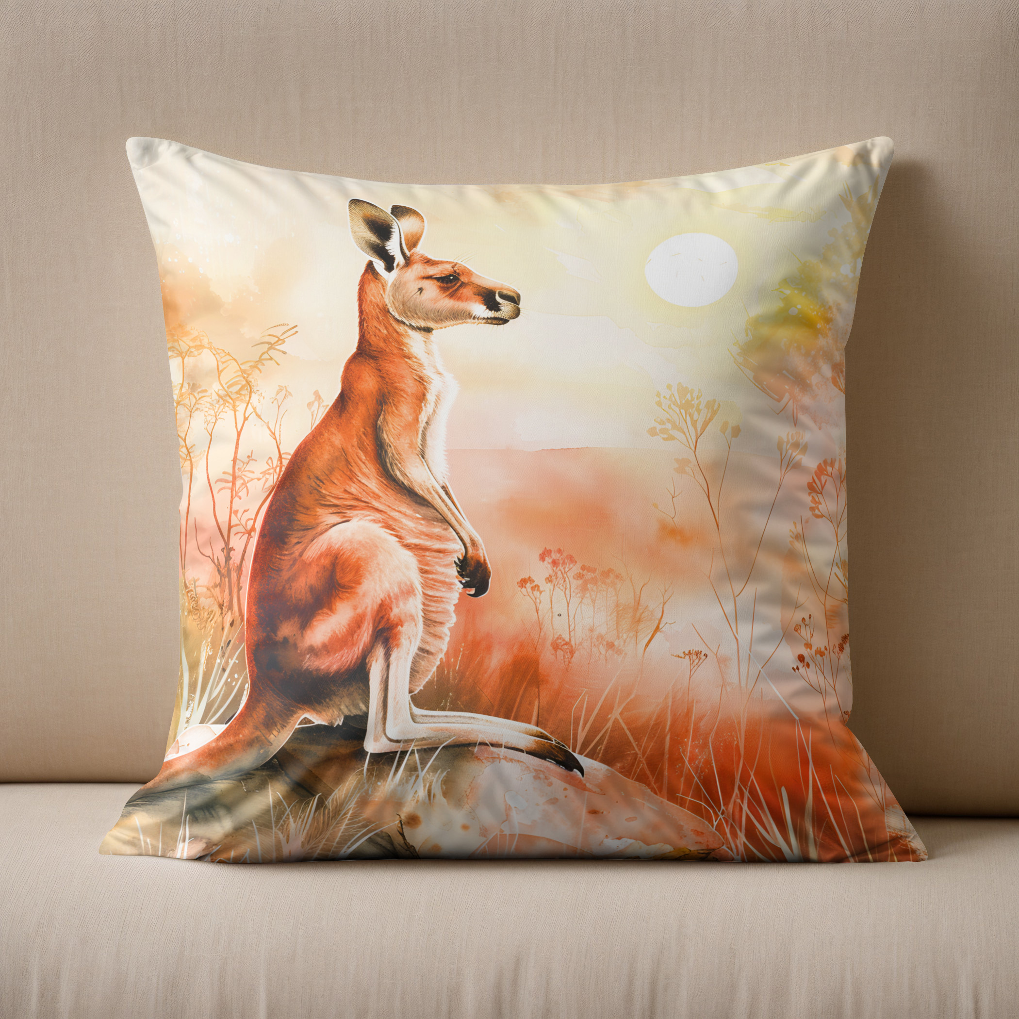 Kissen: Watercolor Kangaroo at Sunset II