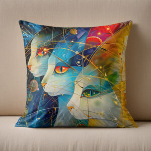 Kissen: Abstract Cat Portrait Amidst Galactic Wonders
