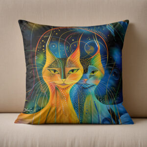 Kissen: Abstract Cat Portrait Amidst Galactic Wonders