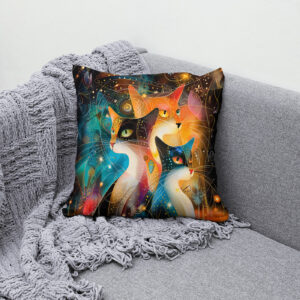 Kissen: Abstract Cat Portrait Amidst Galactic Wonders
