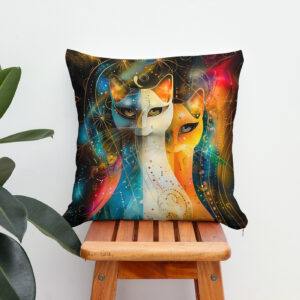 Kissen: Cosmic Cat Art with Stellar Background