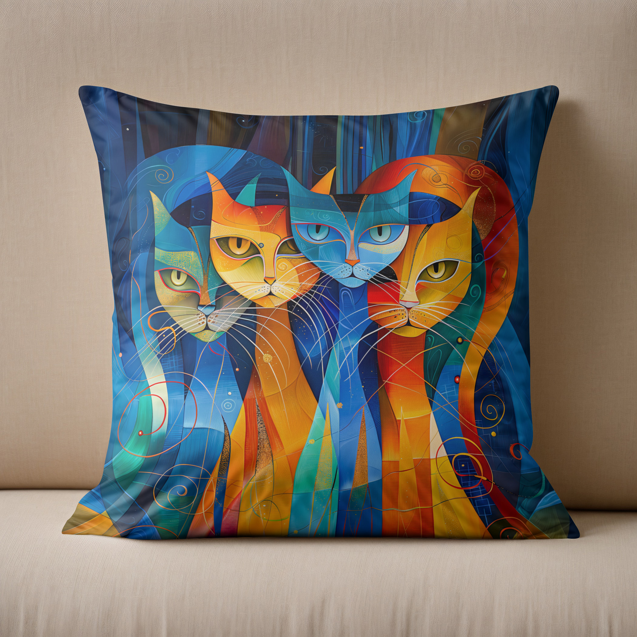 Kissen: Abstract Cat Portrait Amidst Galactic Wonders