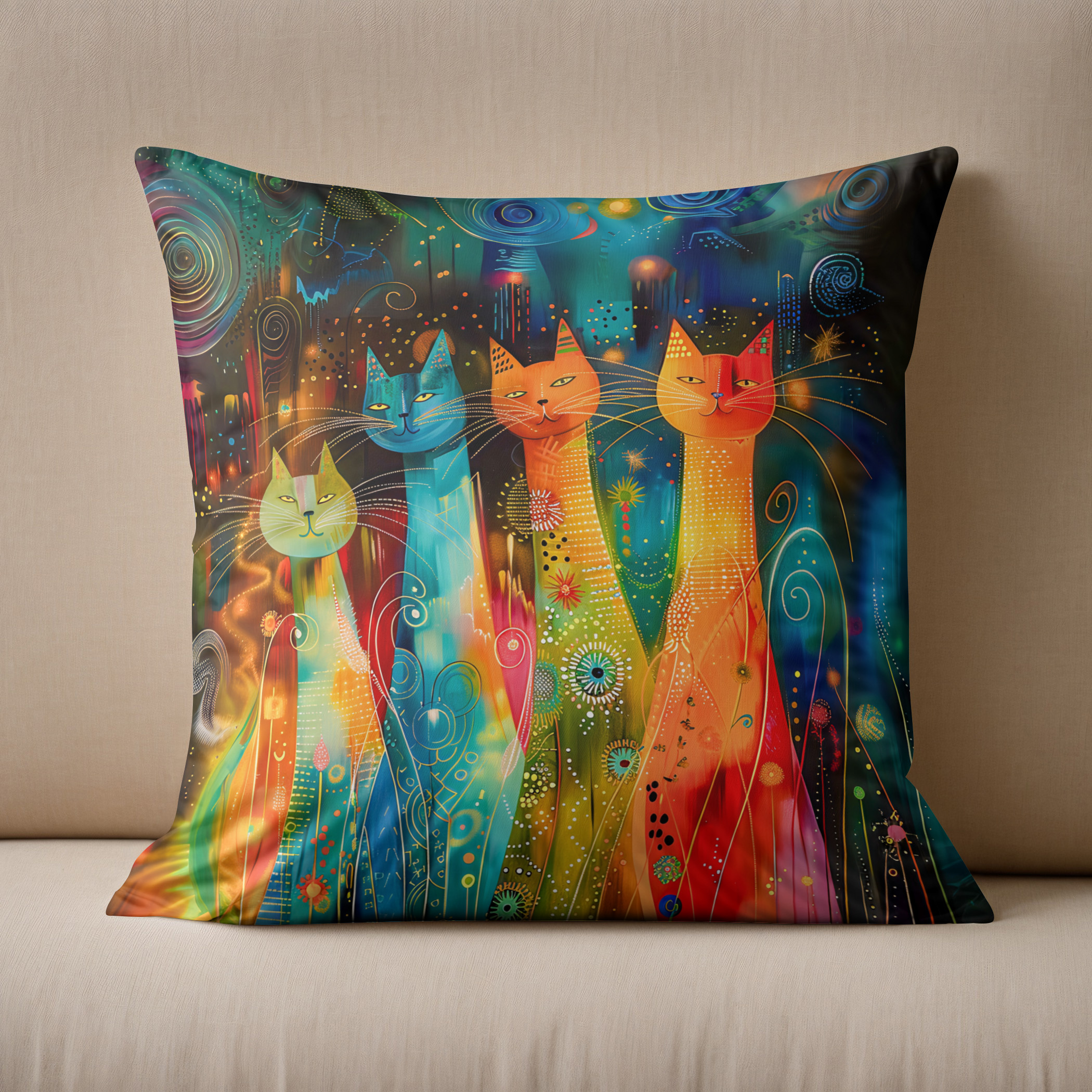 Kissen: Modern Cat Design in Cosmic Galaxy – Bild 2