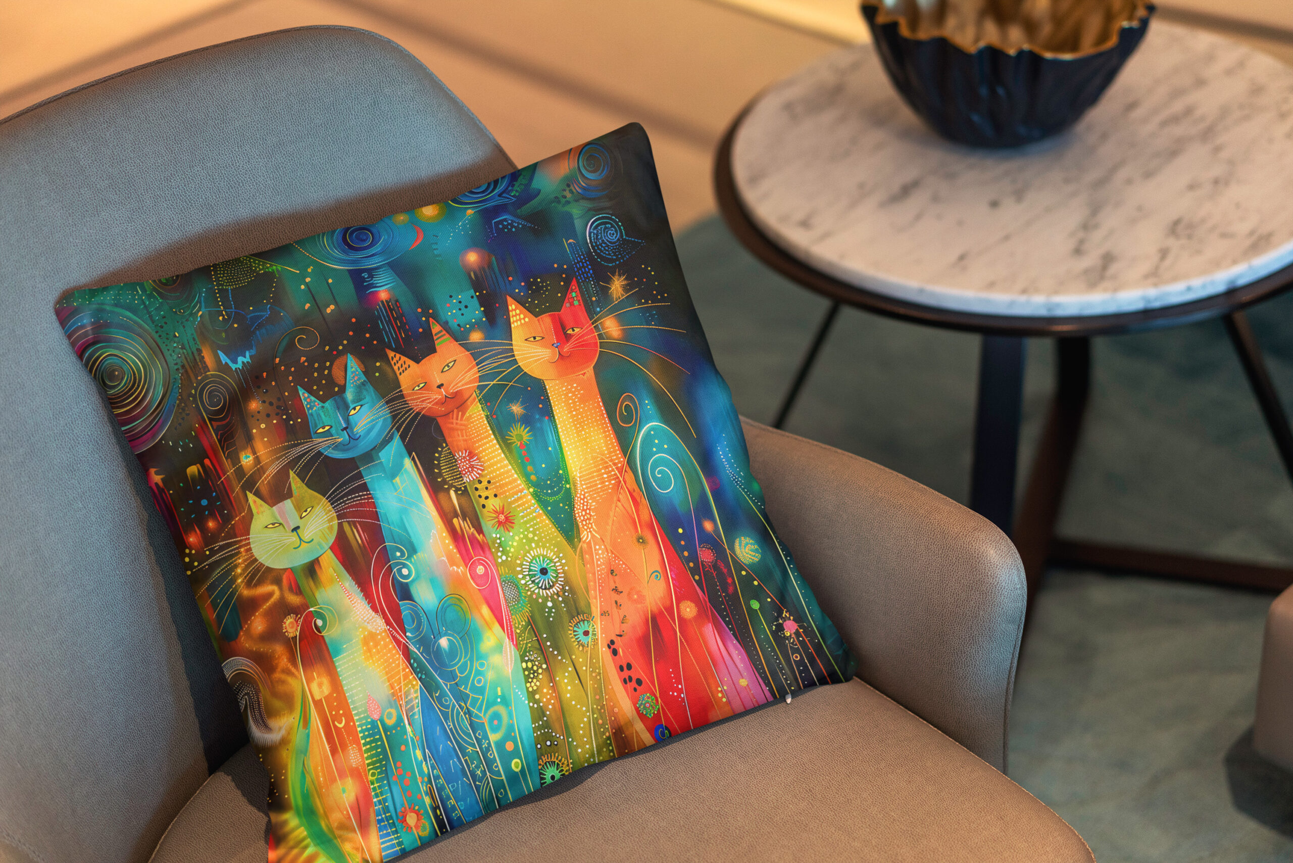 Kissen: Modern Cat Design in Cosmic Galaxy