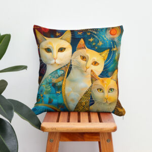 Kissen: Cosmic Cat Art with Stellar Background