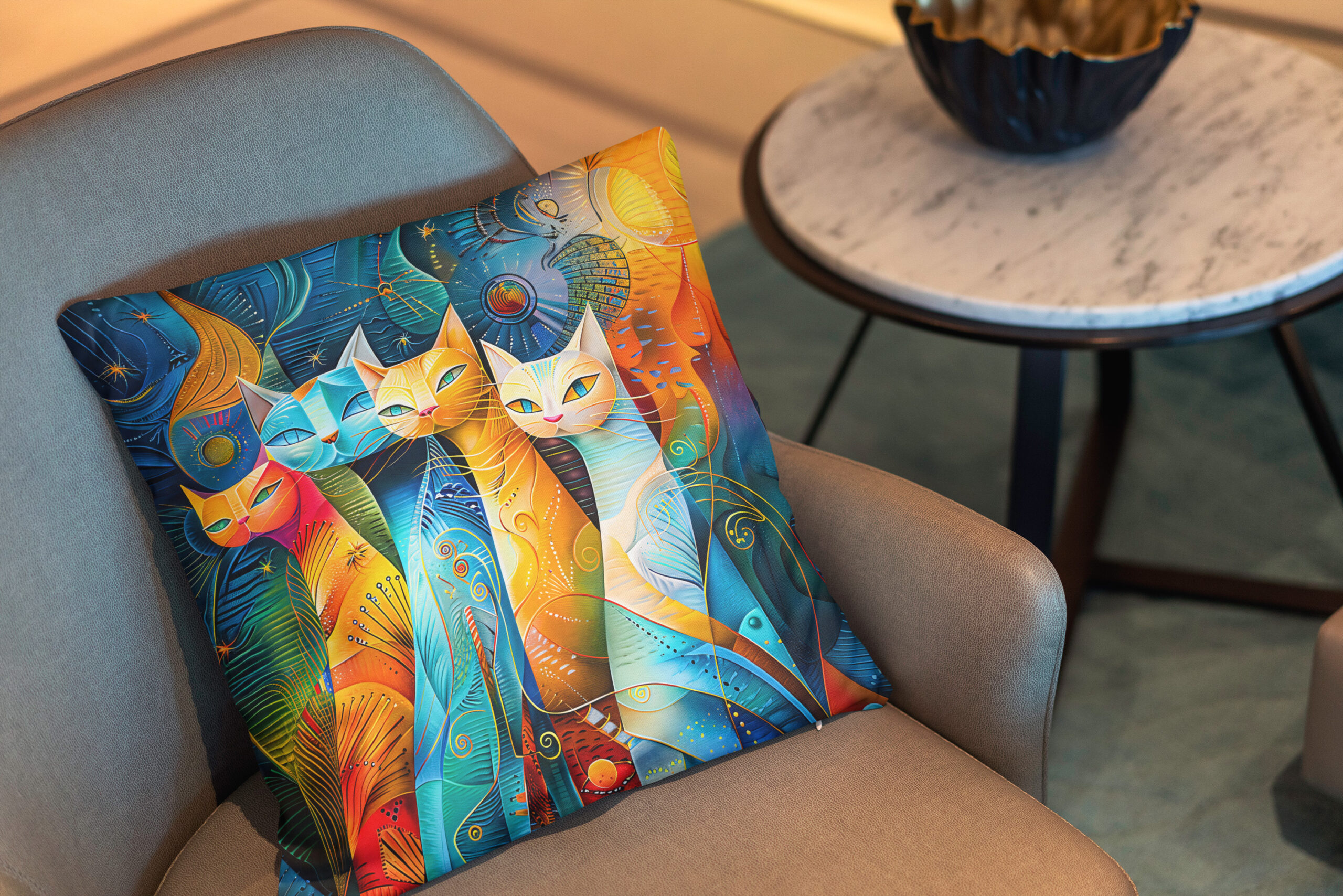 Kissen: Cosmic Cat Art with Stellar Background – Image 2