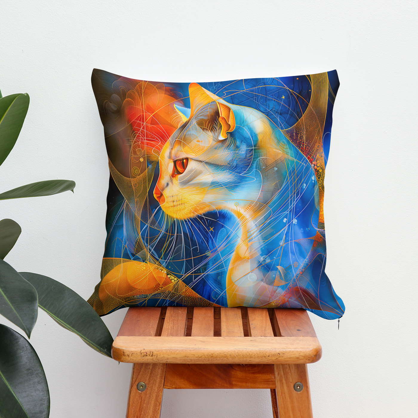 Kissen: Abstract Cat Portrait Amidst Galactic Wonders