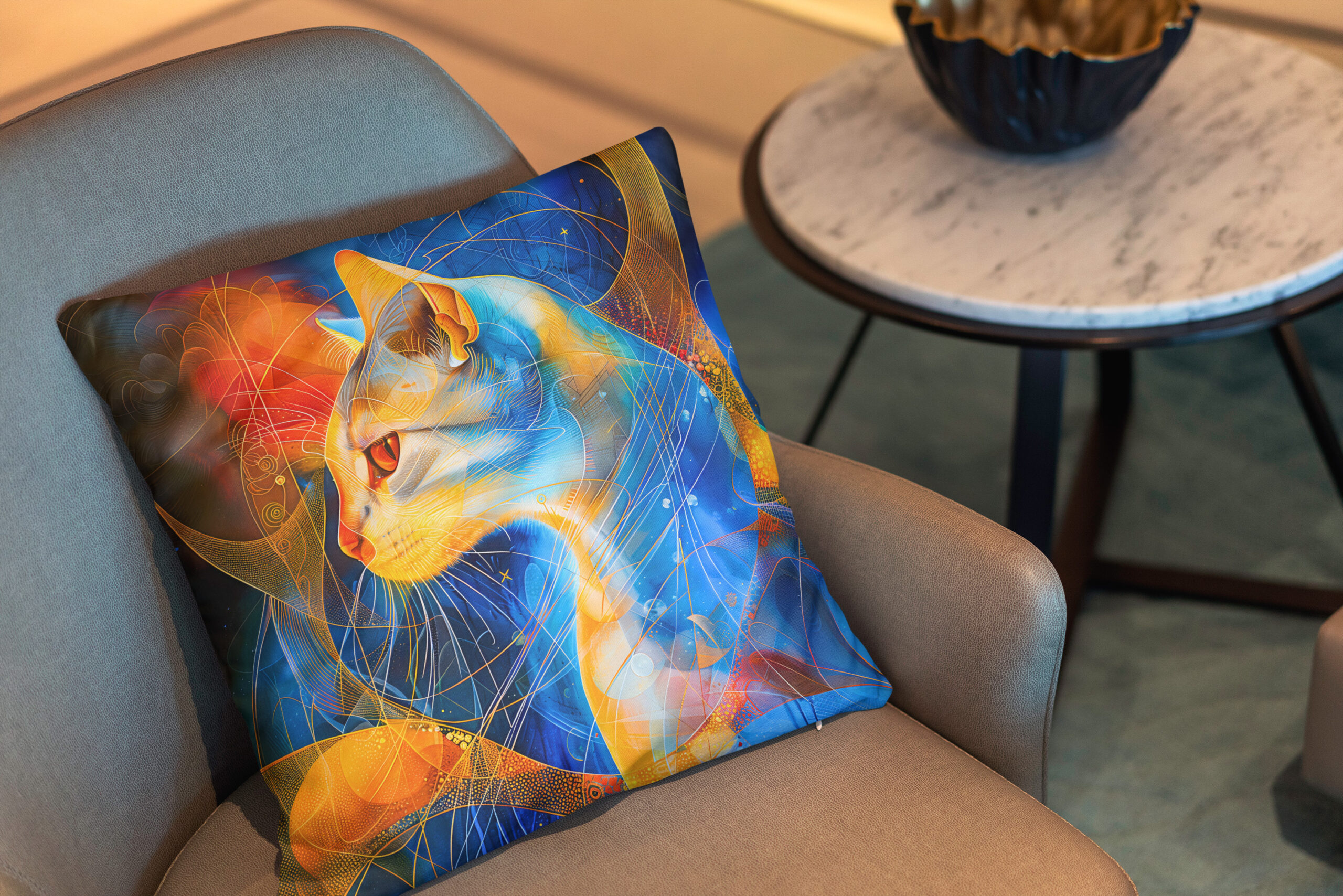 Kissen: Abstract Cat Portrait Amidst Galactic Wonders – Bild 2