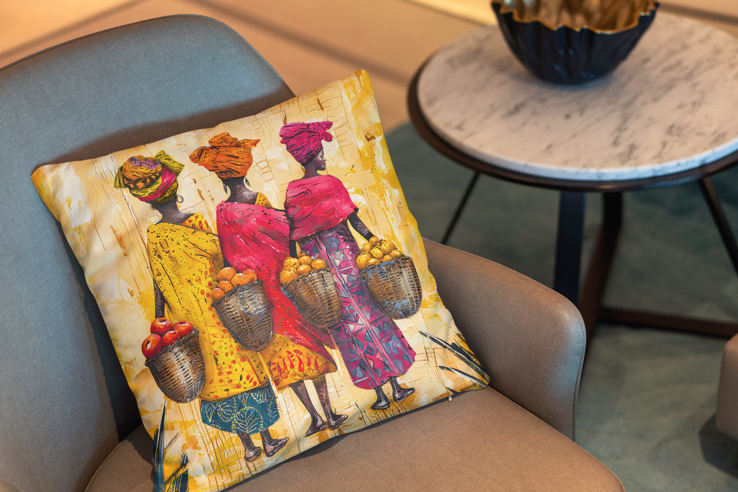Kissen: African Women Carrying Fruits and Vegetables – Bild 2